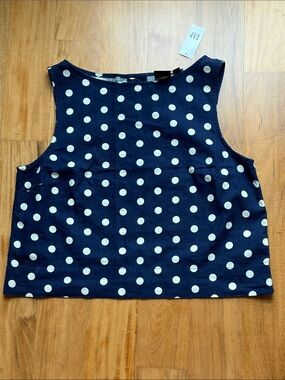 GAP Linen-Blend Crop Shell Tank Top XS Blue and white Polka dot tank top